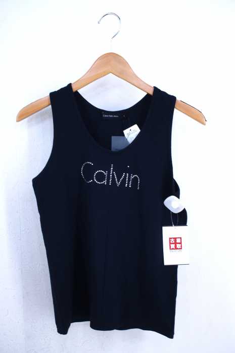 Calvin Klein Jeans（カルバンクラインジーンズ） ラインストーン装飾 ロゴプリントノースリーブカットソー レディース トップス