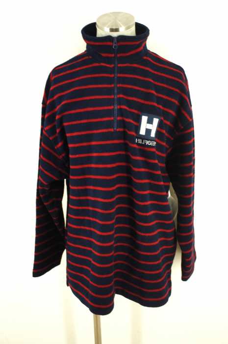 TOMMY HILFIGER （トミーヒルフィガー） 刺繍ボーダーハーフジップフリース メンズ トップス
