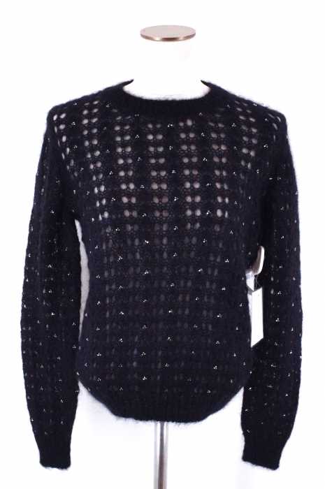 SAINT LAURENT PARIS (サンローランパリ) Open Knit Studded Sweater スタッズ付きモヘヤ混ニット レディース トップス