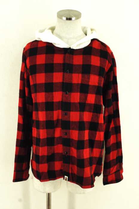 A BATHING APE (アベイシングエイプ) Checked Flannel Shirt チェック柄フーデッドシャツ メンズ トップス