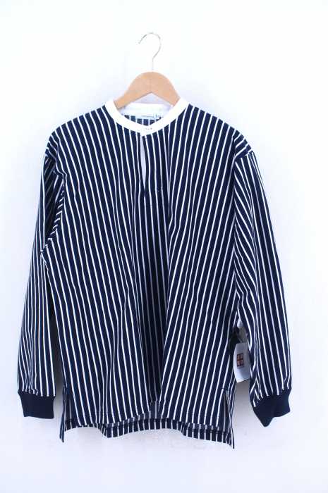 nanamica（ナナミカ） 18AW VERTICAL STRIPE BAND COLLAR SHIRT バンドカラプルオーバートップス メンズ トップス