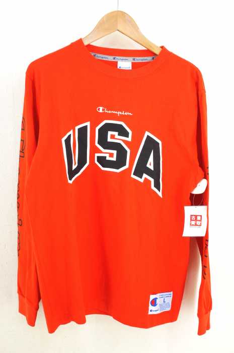 Champion （チャンピオン） USAプリント  ロゴ刺繍クルーネックロンT メンズ トップス