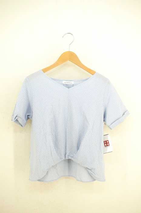 UNITED ARROWS green label relaxing （ユナイテッドアローズグリーンレーベルリラクシング） CS サッカーストライプ Vネックショートスリーブカットソー レディース トップス