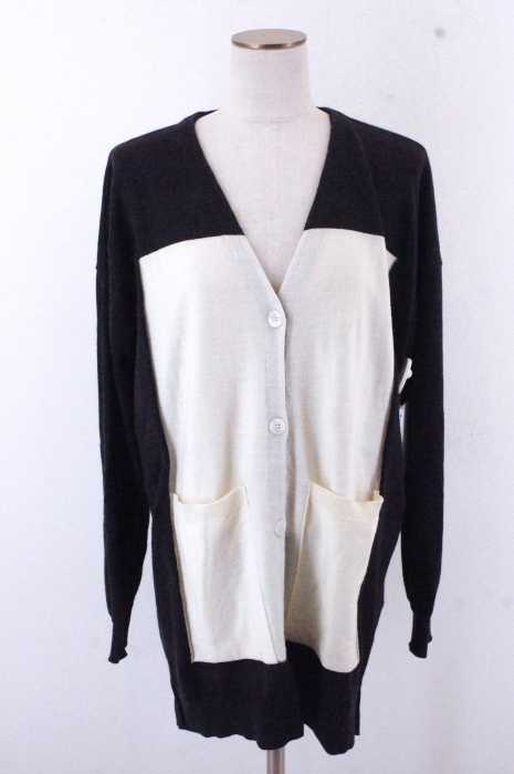 MM6 Maison Margiela (エムエムシックス メゾンマルジェラ) 15SS バイカラーVネックウールロングカーディガン レディース トップス
