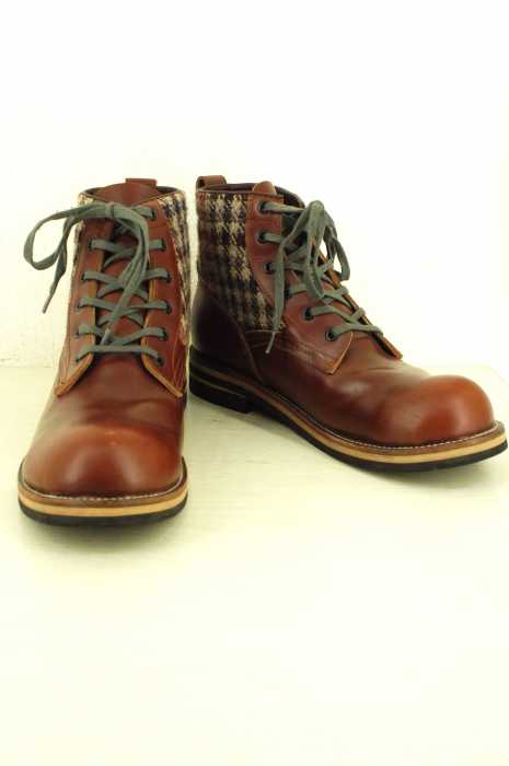 SLOW WEAR LION x HARRIS TWEED () オイルドレザー プレーン ミッド ブーツ メンズ シューズ