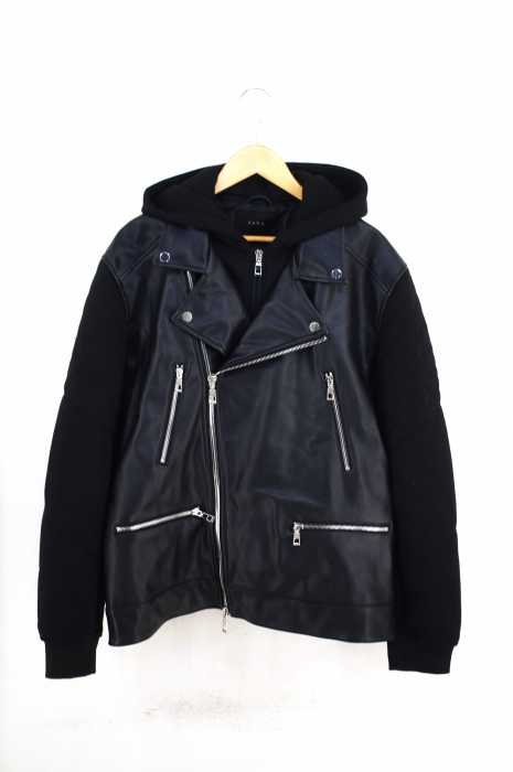 ZARA（ザラ） リブ切替フェイクレザーダブルライダース メンズ アウター