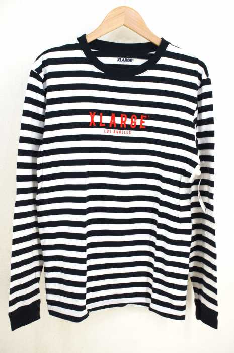 X-LARGE(エクストララージ) ロゴ刺繍 ボーダークルーネックロンT メンズ トップス