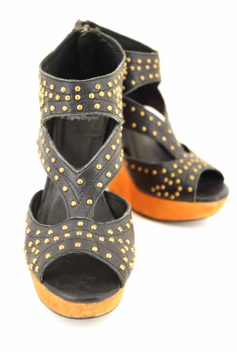 Jeffrey Campbell (ジェフリーキャンベル) レザースタッズウッドヒールサンダル レディース シューズ