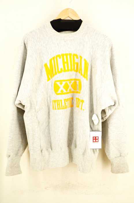 USED古着  （ユーズドフルギ） OLD  MICHIGAN ATHLETIC DEPT 3段染み込みプリント霜降りスウェット メンズ トップス