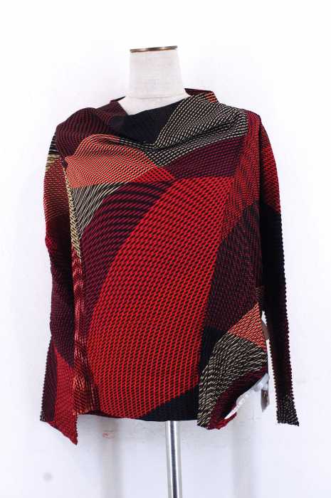 ISSEY MIYAKE(イッセイミヤケ) プリーツ加工切替ドルマンスリーブマルチカラートップス レディース トップス