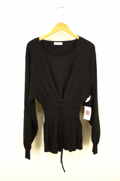 ZARA KNIT (ザラニット) フロントレースアップボリュームスリーブトップス レディース トップス