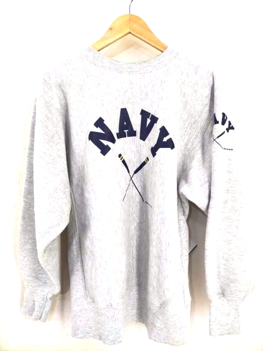 Champion（チャンピオン） 90s 刺繍タグ REVERSE WEAVE U.S.NAVY アーチ2段ラバープリント 袖プリントクルーネックスウェット メンズ トップス
