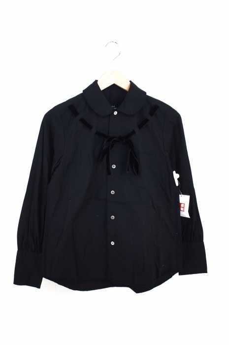 tricot COMME des GARCONS （トリココムデギャルソン） AD2003 03AW ベロアリボン装飾 インサイドアウトデザイン ラウンドカラードレスシャツ レディース トップス