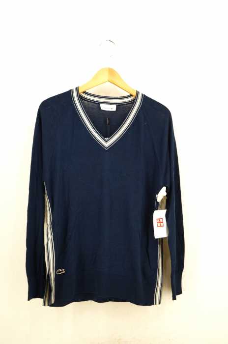 LACOSTE (ラコステ) スリットシルクコットンジャージーパイピングVネックセーター レディース トップス