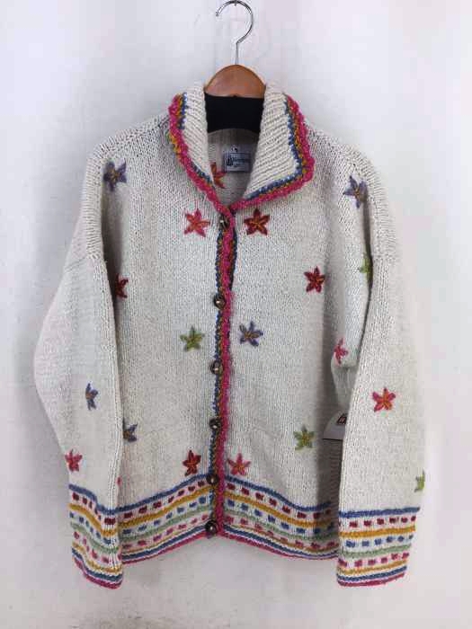 USED古着(ユーズドフルギ) 花刺繍木ボタンカウチンニット レディース トップス