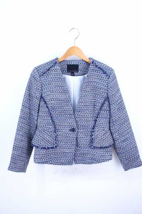 BANANA REPUBLIC （バナナリパブリック） スパンコール装飾 カットオフ加工 ミックスツイードノーカラーテーラードジャケット レディース アウター