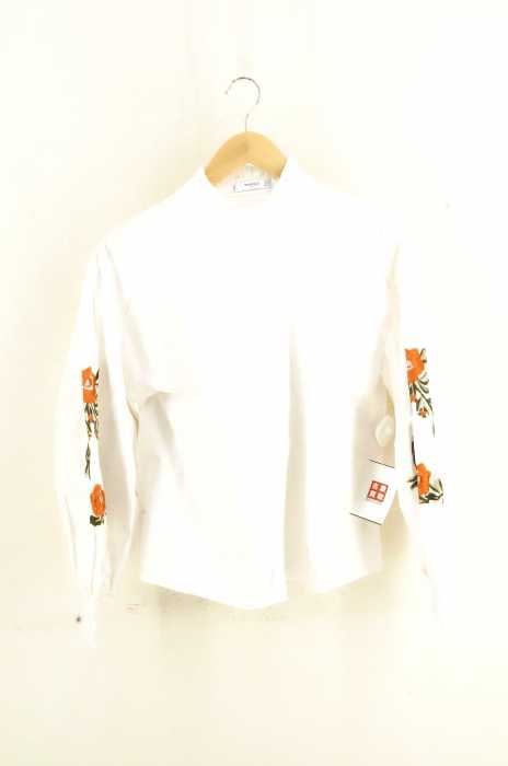 MANGO（マンゴ） フラワー刺繍ボリュームスリーブフリル切替ブラウス レディース トップス