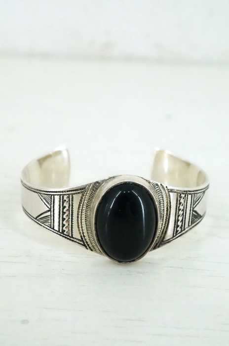 TOUAREG SILVER(トゥアレグシルバー) BANGLE 09 ストーン装飾民族柄シルバーバングル メンズ アクセサリー