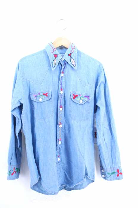 USED古着  （ユーズドフルギ） 70S 総柄刺繍シャンブレーシャツ メンズ トップス