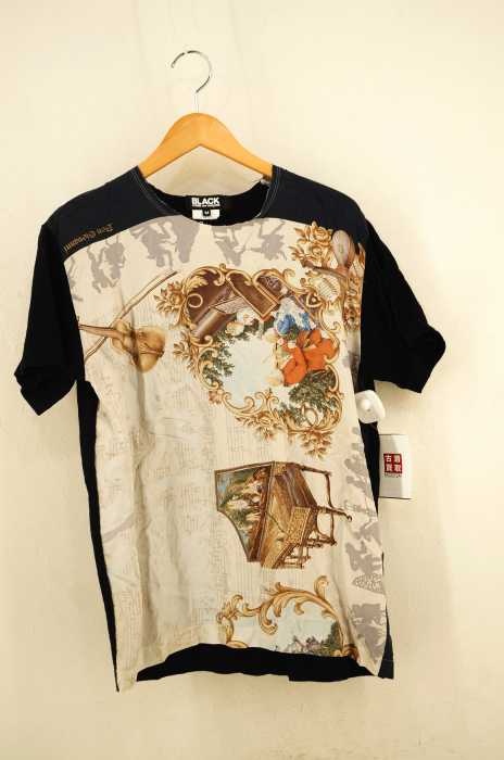 BLACK COMME des GARCONS （ブラックコムデギャルソン） AD2013 洗い加工　シルク 切り替え Tシャツ レディース トップス