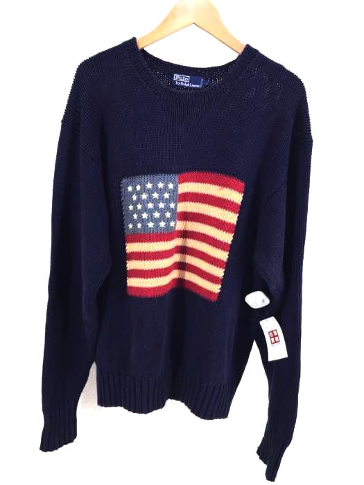 Polo by RALPH LAUREN（ポロバイラルフローレン） HAND KNIT 星条旗 ケーブル編みコットンニット メンズ トップス