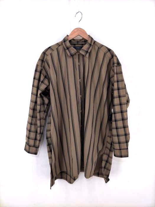 Johnbull（ジョンブル） 21SS Sシリーズ ストライプ×チェック 切替ロングシャツ メンズ トップス
