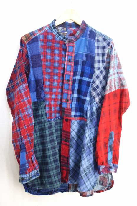 rebuild by needles (リビルドバイニードルズ) Banded Collar Shirt リメイクフランネルチェックシャツ メンズ トップス