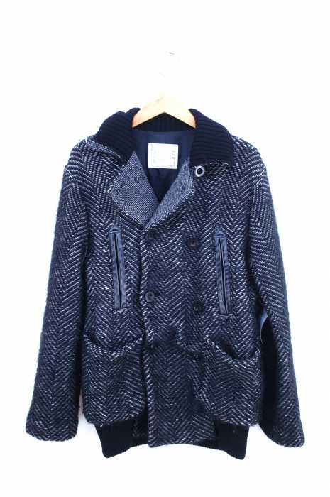 Sacai（サカイ） カウレザー切替ヘリンボーンモヘヤPコート メンズ アウター