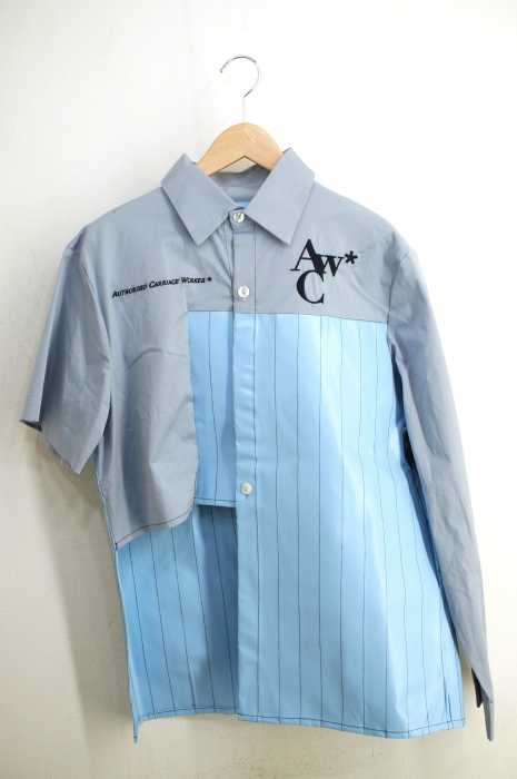 A-COLD-WALL （アコールドウォール） 18SS PVC/CTN SHIRT　コットン× PVC 異素材切替 オーバーサイズアシンメトリーシャツ メンズ トップス