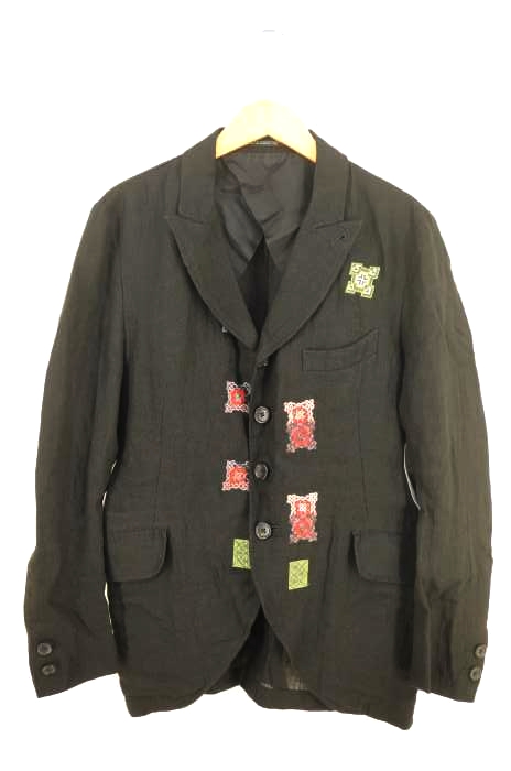Yohji Yamamoto POUR HOMME（ヨウジヤマモトプールオム） 11ss リネン刺繍ピークドラペル4Bテーラードジャケット メンズ アウター