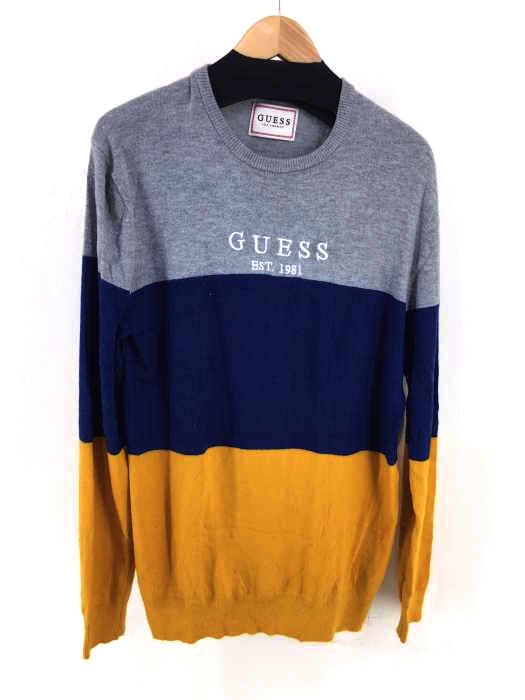 GUESS(ゲス) COLOUR-BLOCK PRINT LOGO SWEATER ロゴ刺繍クルーネックニット メンズ トップス