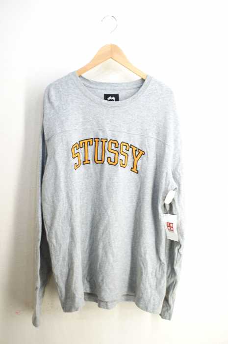 STUSSY (ステューシー) フロッキープリントアーチロゴフットボールTシャツ メンズ トップス