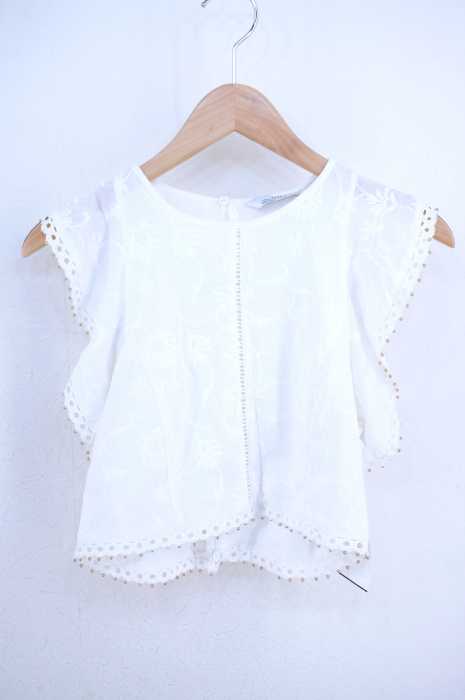 ZARA WOMAN （ザラ ウーマン） エンブロダイリー刺繍スリーブスタッズブラウス レディース トップス