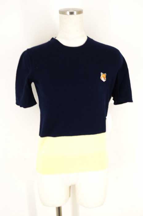 maison kitsune （メゾンキツネ） ワッペン付きバイカラー半袖ニット レディース トップス