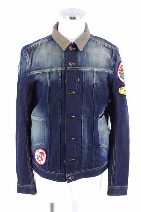 DIESEL (ディーゼル) 襟レザーワッペン付きデニムジャケット メンズ アウター