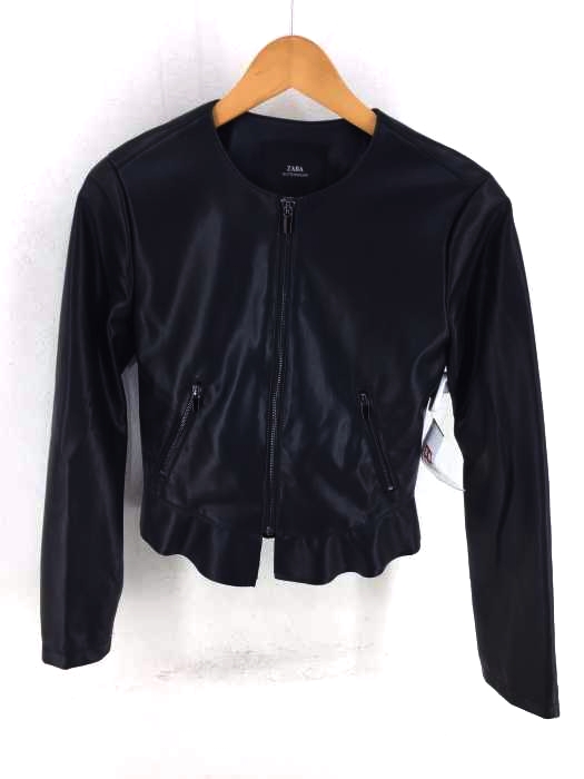 ZARA（ザラ） フェイクレザーフリルノーカラージャケット レディース アウター