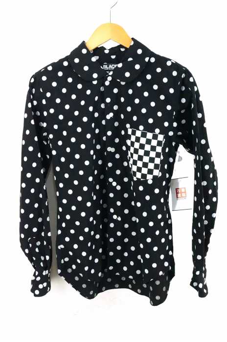 BLACK COMME des GARCONS （ブラックコムデギャルソン） AD2012 チェッカーポケットドット柄丸襟長袖シャツ レディース トップス