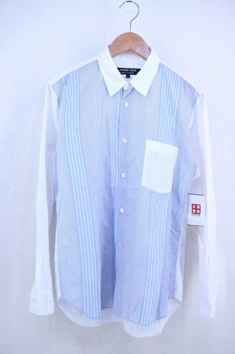 COMME des GARCONS HOMME DEUX (コムデギャルソンオムドゥ ) AD2013 14SS クレイジーストライプパッチワーク フロント切替コットンボタンシャツ メンズ トップス