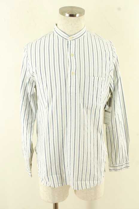 YAECA (ヤエカ) 14AW ストライプ柄ノーカラーシャツ メンズ トップス