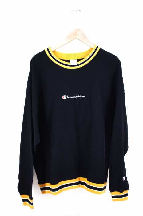 Champion （チャンピオン） 18AW REVERSE WEAVE ロゴ刺繍 ラインリブネックスウェット メンズ トップス