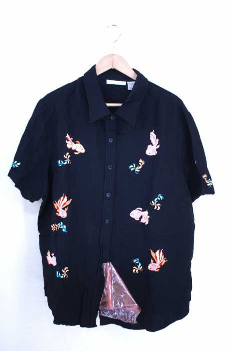 USED古着  （ユーズドフルギ） SARAH SPENCER リネン混刺繍デザインビックシャツ レディース トップス
