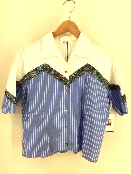 IHNN（イン） 17SS ストライプ柄異素材切替シャツブラウス レディース トップス