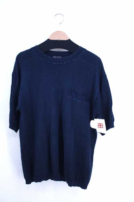 BLUE WORK（ブルーワーク） ポケット切替 リブネックニットカットソー メンズ トップス