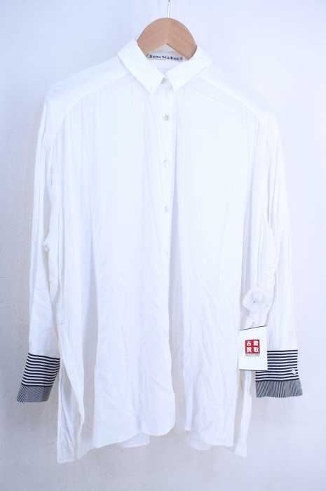 ACNE STUDIOS(アクネストゥディオズ) 袖ボーダー切替 オーバーサイズレーヨンボタンシャツ レディース トップス