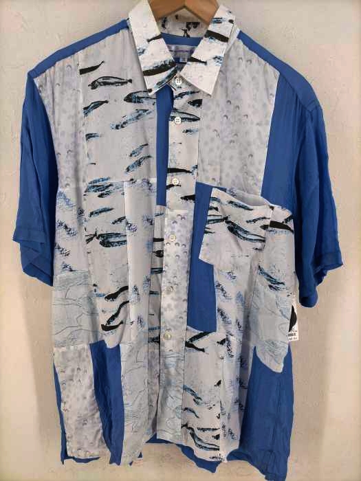 COMME des GARCONS SHIRT（コムデギャルソンシャツ） 90S シルク転写プリントキュプラ切替半袖シャツ メンズ トップス