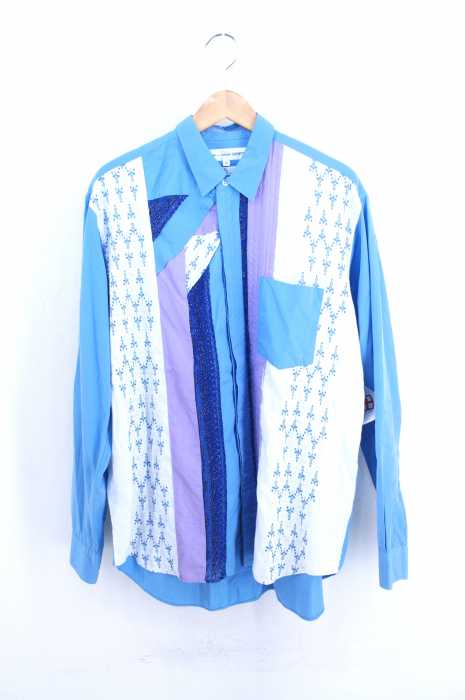 COMME des GARCONS SHIRT（コムデギャルソンシャツ） S10 02SS 異素材切替 刺繍生地パッチワーク 比翼コットンボタンシャツ メンズ トップス