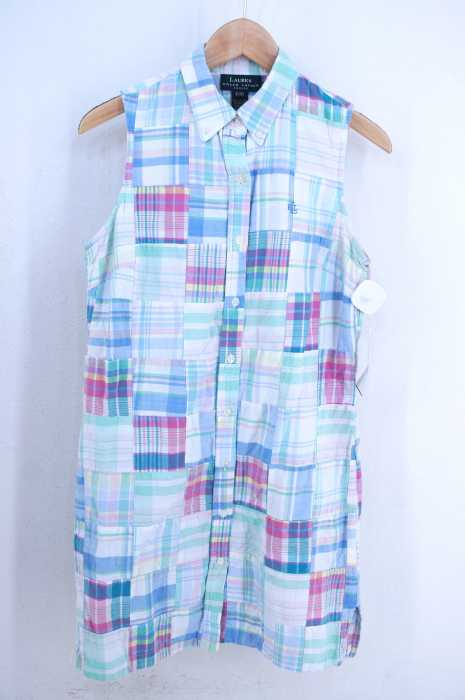 Lauren Ralph Lauren ローレンラルフローレン クレイジーパッチワーク チェック柄 ノースリーブシャツワンピース レディー ブランド古着買取販売バズストア