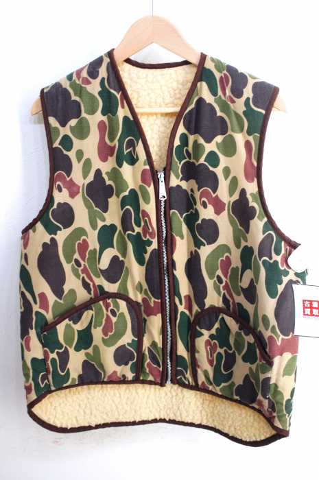 USED古着 （ユーズドフルギ） 70s SIMCOジップ カモフラ柄内ボアベスト メンズ トップス
