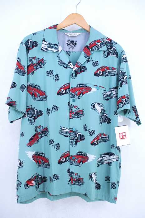 STAR OF HOLLYWOOD (スターオブハリウッド) 19SS HOT ROD by VINCE RAY クレシックカー×チェッカーフラッグ 抜染プリントアロハシャツ メンズ トップス