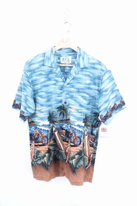 USED古着  （ユーズドフルギ） KYS made in HAWAII  Ocean View & Harley Print Aloha Shirt メンズ トップス
